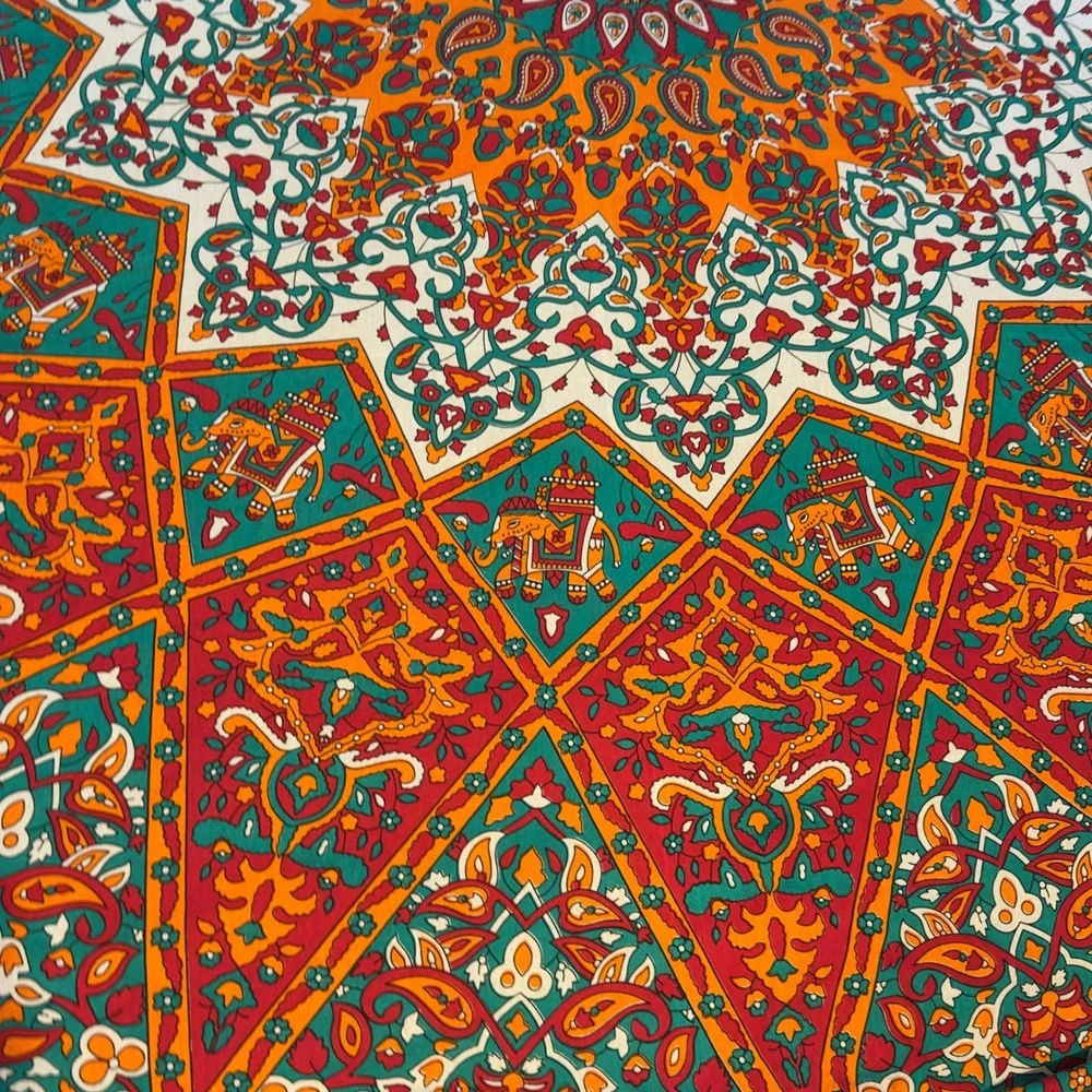 Indian Mandala Tapestry Orange Teal Elephant Paisley Vintage 82x92 Oblong Decor